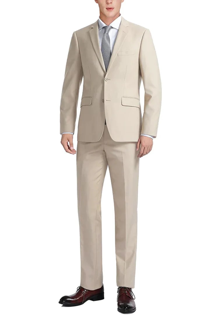 Trajes Elegantes Para Hombre - Trajes De Vestir - Mens Basic Two Button Slim Fit Light Tan Beige Suit