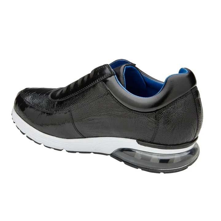 Zapatos Negros De Hombre - Zapatos Negros De Vestir - Men's Belvedere Vasco Calf & Crocodile Hornback Tail Black Sneaker