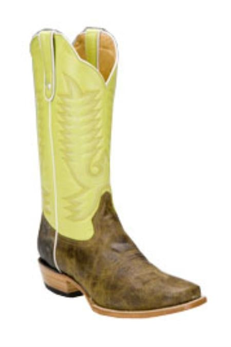 Botas de piel de bisonte con punta en D en color lima y menta para hombre