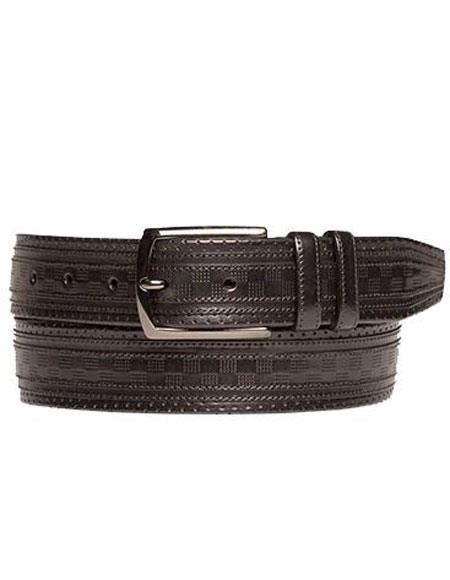 Mezlan Belts Men's Black Genuine Calfskin Satin Nickel Buckle Belt