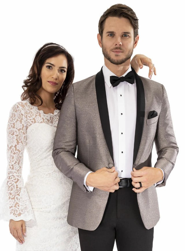 Chaqueta de esmoquin de corte entallado para hombre, de satén negro, con solapa tipo chal