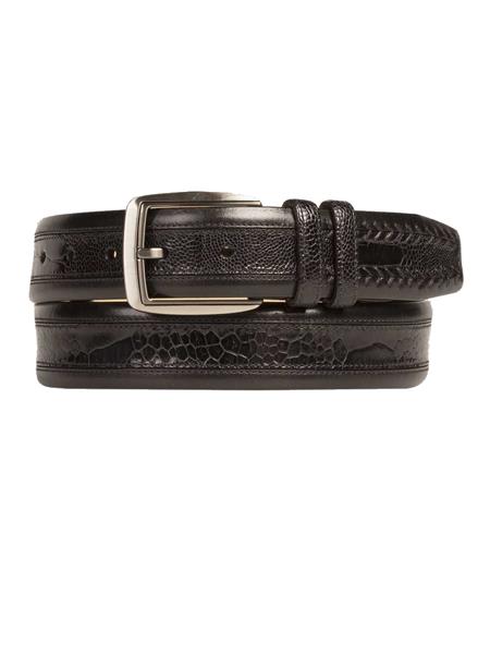 Cinturón de piel de becerro o avestruz auténtica de color negro para hombre de la marca Mezlan Belts