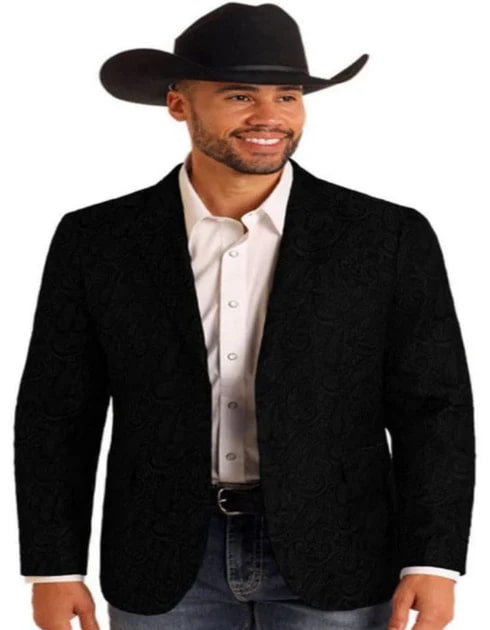 Black Blazer - Western Blazer - Saco Vaquero Para Hombre - Paisley Blazer in Black