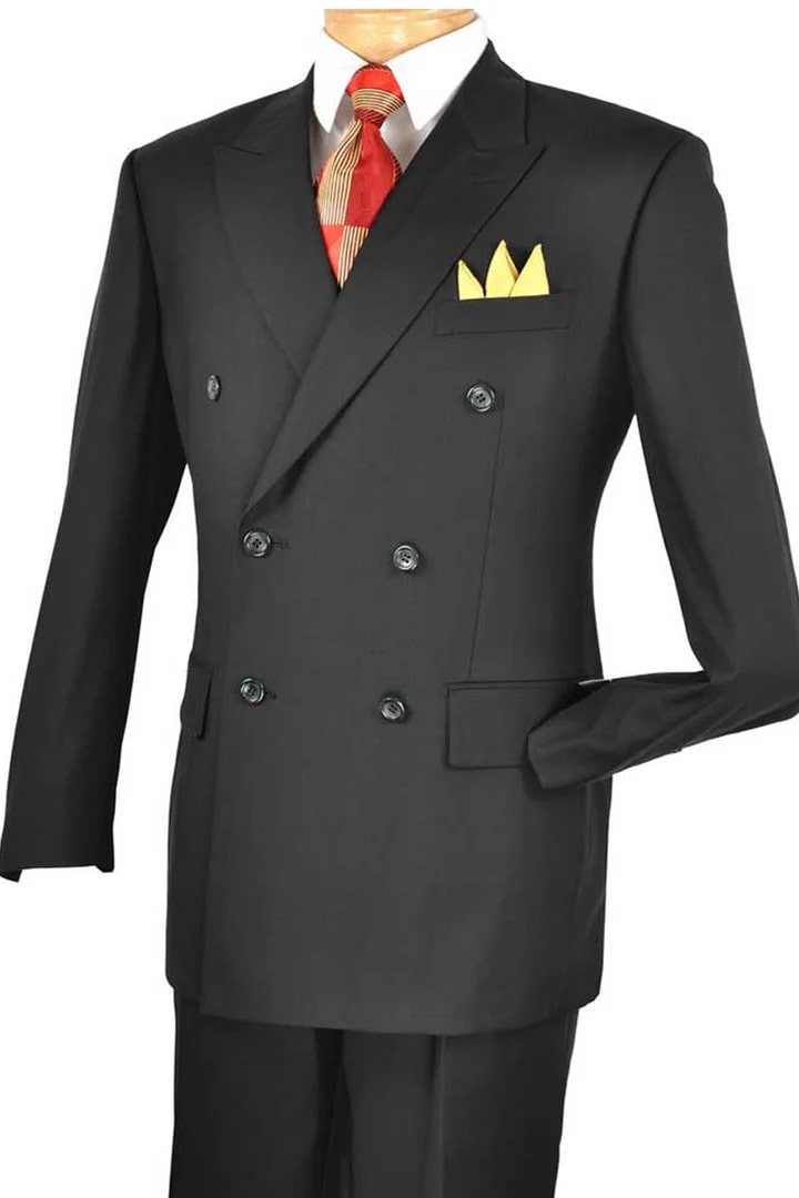 Trajes Elegantes Para Hombre - Trajes De Vestir - Mens Classic Double Breasted Black Suit