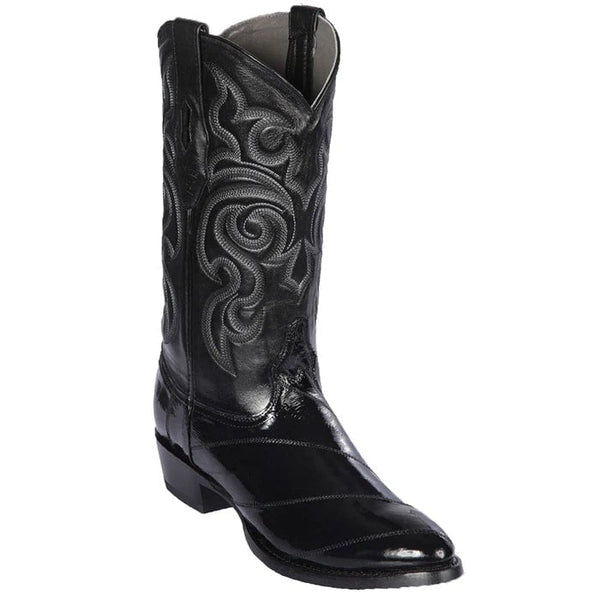 Eel Cowboy Boot - Los Altos Boots - Mens Dress Cowboy Boot - Low Priced Black Eel Skin R-Toe Western Boots- in Black