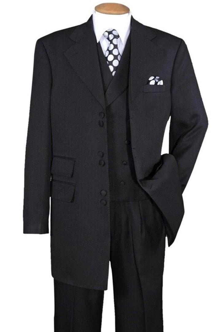 Trajes Elegantes Para Hombre - Trajes De Vestir - Mens Double Button Black Fashion Zoot Suit