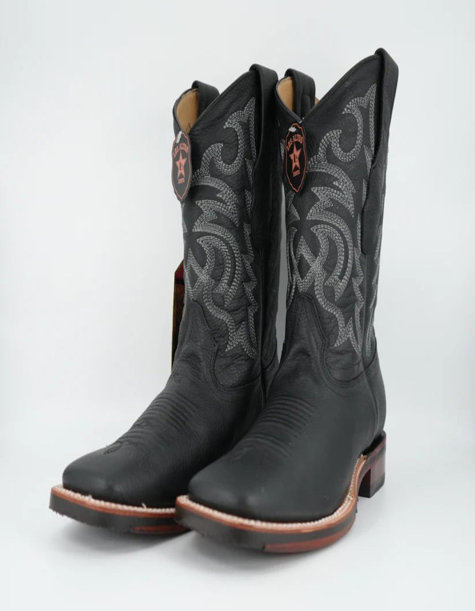 Bota de suela de goma cuadrada y ancha negra con puntera negra para hombre de Los Altos