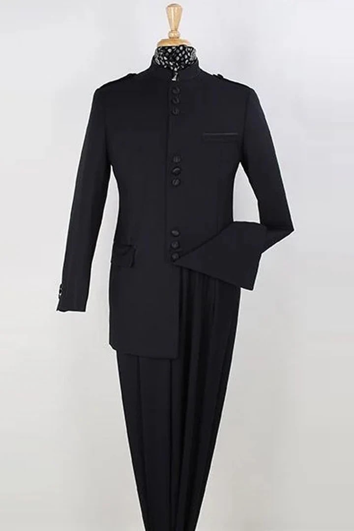 Trajes Elegantes Para Hombre - Trajes De Vestir - Mens three quarter Length Double Breasted Black Fashion Suit