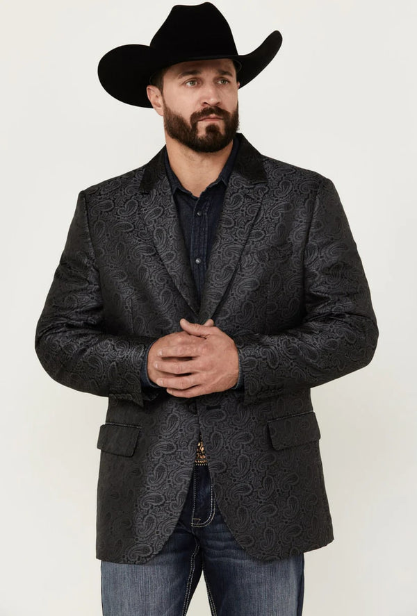 Black Blazer - Western Blazer - Saco Vaquero para Hombre - Saco Vaquero Paisly Fabric in Color Black
