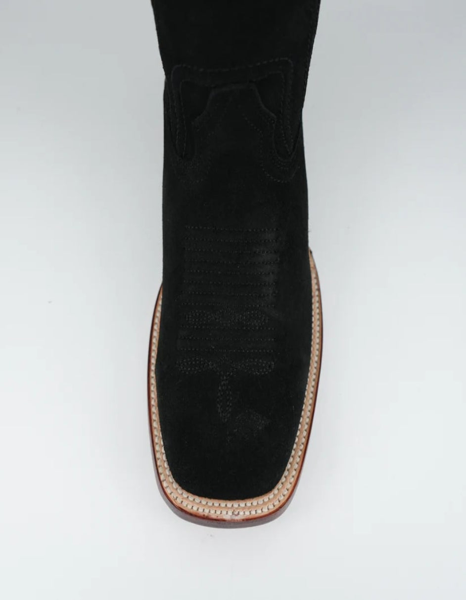 Los Altos Men's Nobuck Black Wide Square Leather Toe Boot