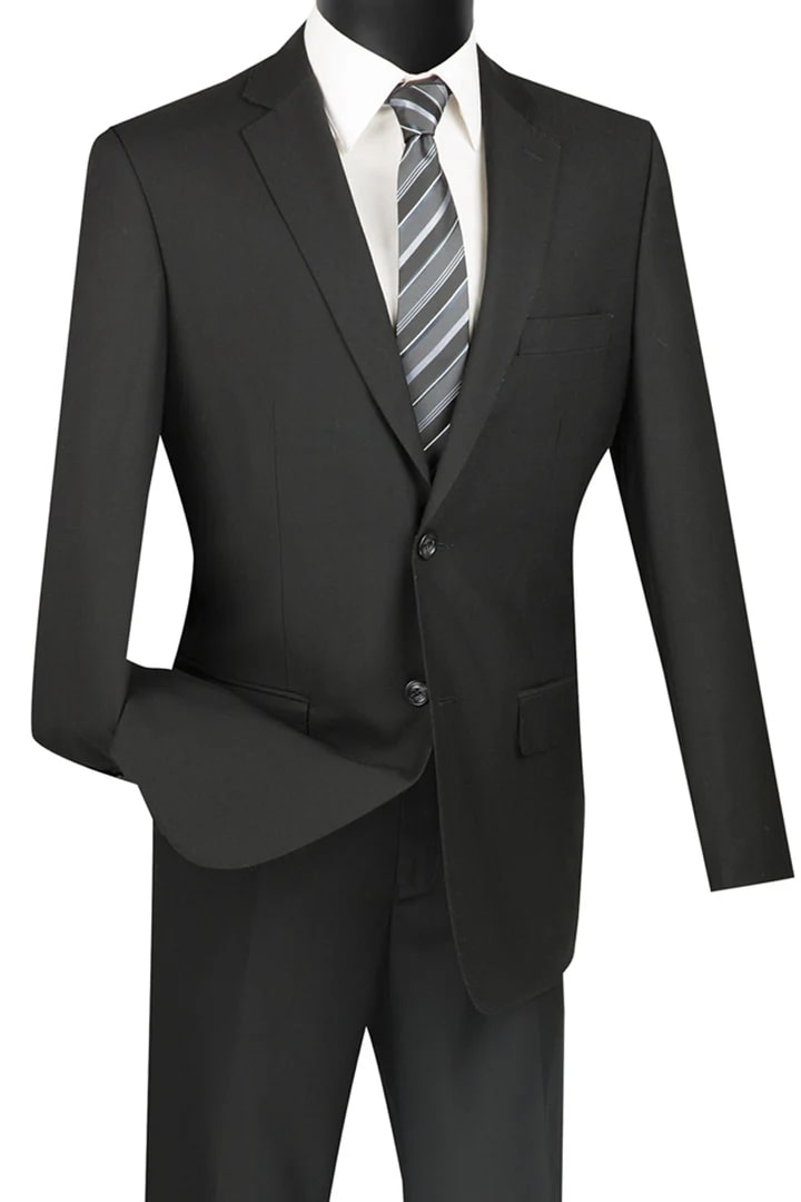 Trajes Elegantes Para Hombre - Trajes De Vestir - Mens Basic Two Button Black Modern Fit Suit