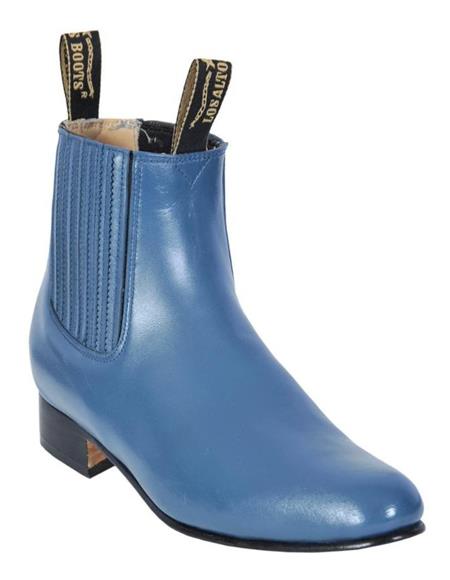 Botas de Jean Azul Los Altos para Hombre, Botines Charros de Piel de Venado hasta el Tobillo Corto
