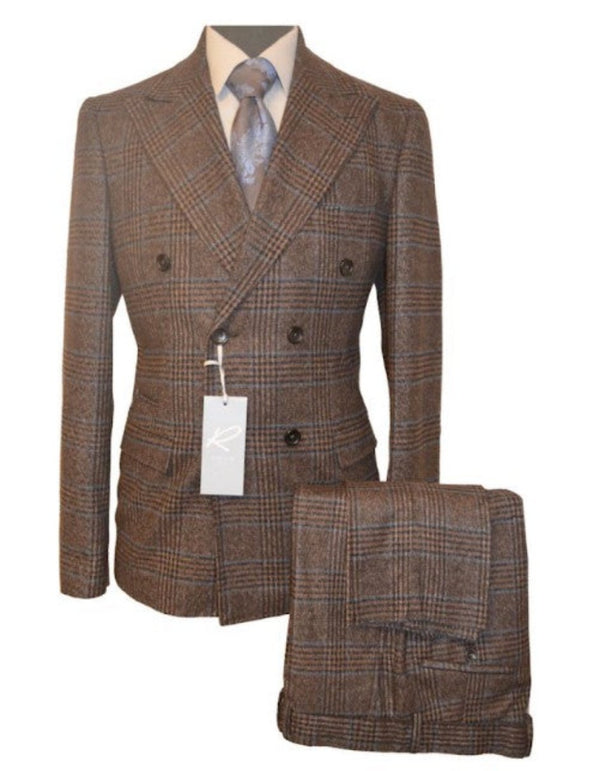 Glen Plaid Suit - Vintage Suit - Rossiman Suit - Brown and Blue Mix Windowpane Suit - Glen Plaid Suit