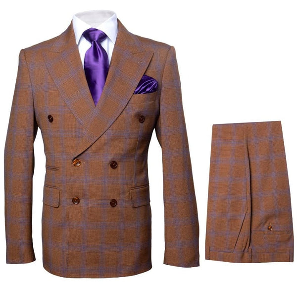 Traje de cuadros Glen - Traje vintage - Traje Rossiman - Traje con cuadros ventana en marrón y azul - Traje a cuadros Glen