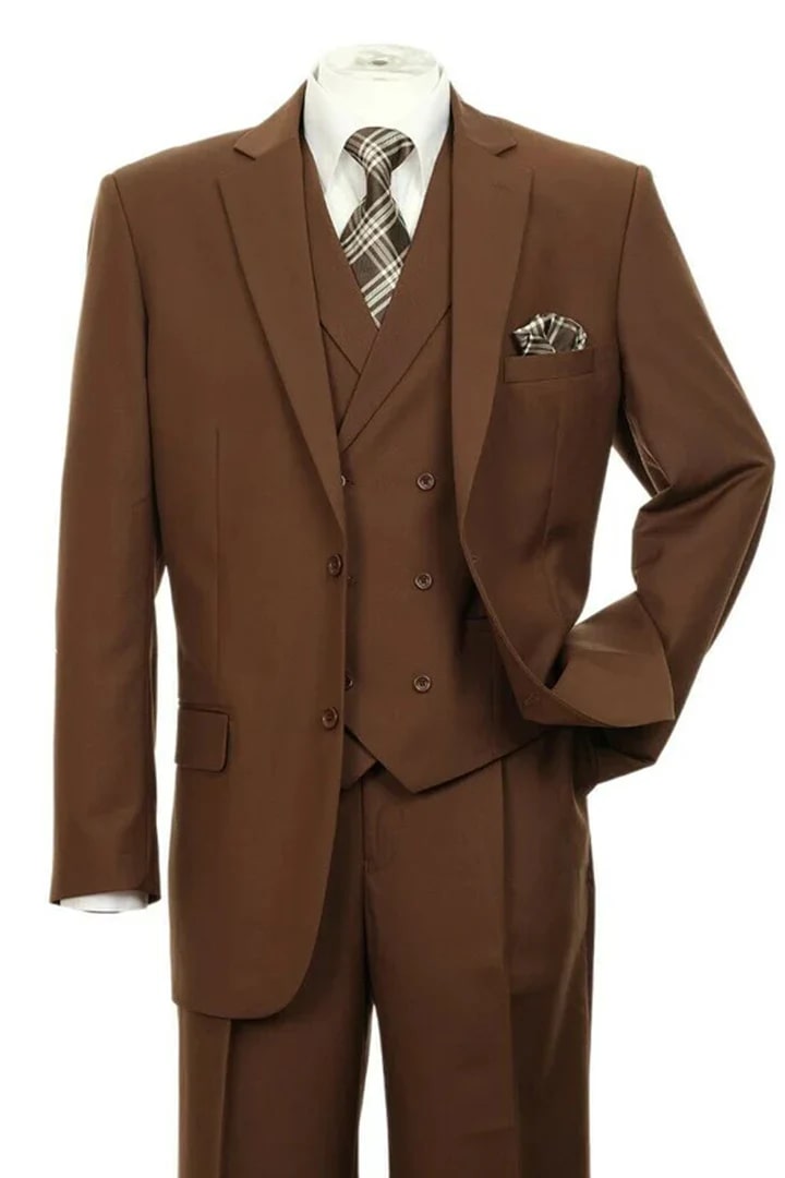 Trajes Elegantes Para Hombre - Trajes De Vestir - Mens Two Button Double Breasted Brown Suit