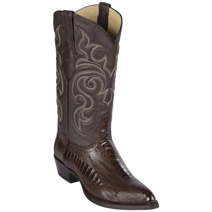 J Toe Cowboy Boots - J Toe Western Boots - Los Altos Boots - Mens Dress Cowboy Boot - Low Priced Brown Ostrich Leg Cowboy Boo