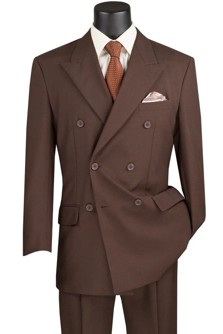 Trajes Elegantes Para Hombre - Trajes De Vestir - Mens Classic Double Breasted Brown Poplin Suit
