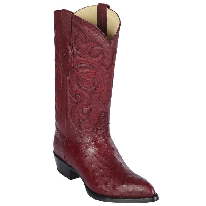 J Toe Cowboy Boots - J Toe Western Boots - Los Altos Boots - Mens Dress Cowboy Boot - Low Priced Burgundy Ostrich Cowboy Boot