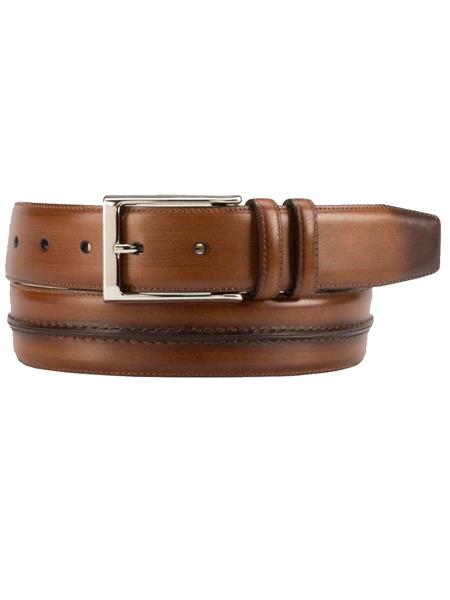 Cinturón de piel de becerro marrón bruñida auténtica para hombre de la marca Mezlan Belts