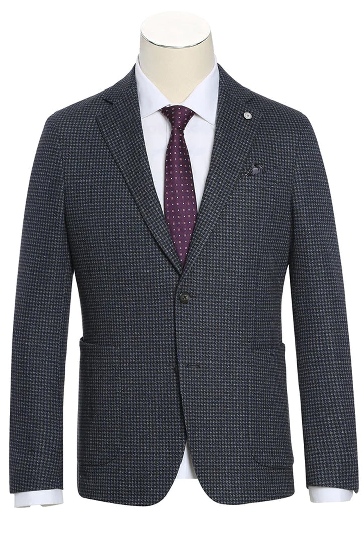 Sacos Vaqueros - Sacos Para Hombre  - Mens Slim Fit Half Canvas Patch Pocket Summer Cotton Blazer In Charcoal Grey Mini Check