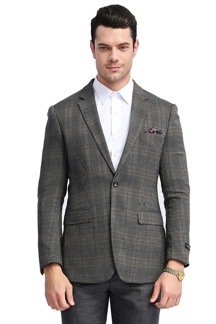 Sacos Vaqueros - Sacos Para Hombre - Men's Slim Fit Two Button Glen Plaid Sport Coat In Charcoal Grey