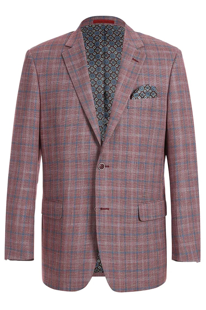 Sacos Vaqueros - Sacos Para Hombre - Blazer Deportivo De Corte Clásico Con Dos Botones En Cuadros Con Paneles Rojos Burdeos Para Hombre