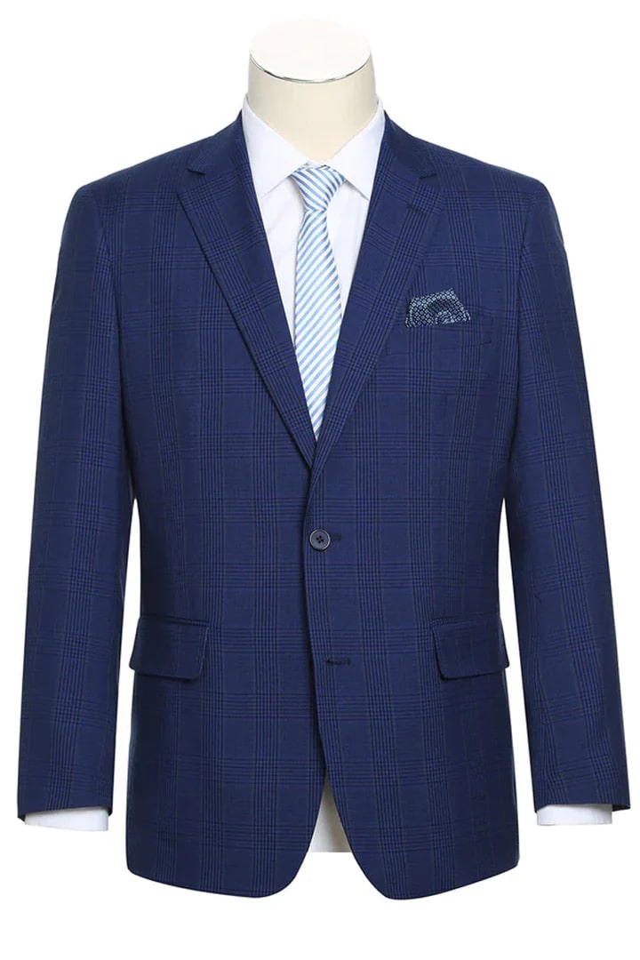 Sacos Vaqueros - Sacos Para Hombre - Blazer Deportivo De Corte Clásico Con Dos Botones Para Hombre En Cuadros Con Paneles De Ventana Azul Marino Oscuro