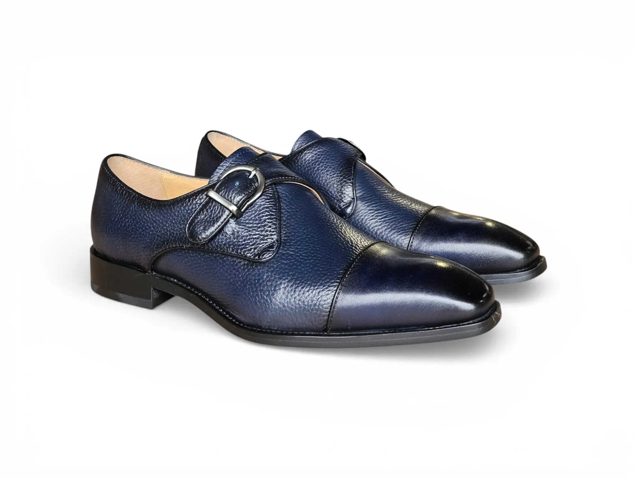 Carrucci Cap Toe Monk Strap Shoes - Luxury Leather
