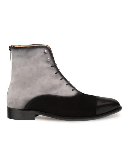 Botines de vestir para hombre, zapatos Mezlan para hombre, exquisitos zapatos con punta de cuero y suela completa, color negro y gris