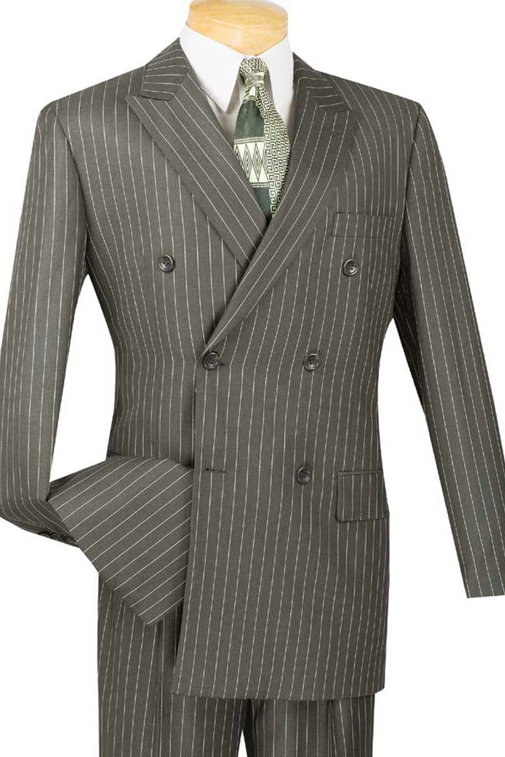 Trajes Elegantes Para Hombre - Trajes De Vestir - Mens Double Breasted Gangster Bold Charcoal Pinstripe Suit