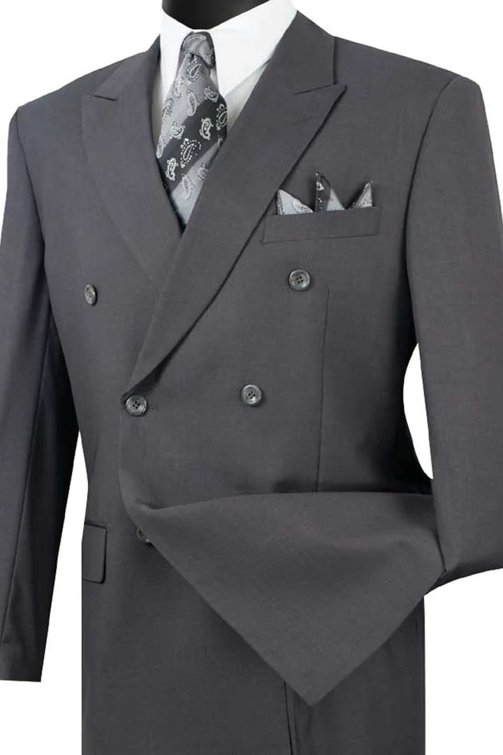 Trajes Elegantes Para Hombre - Trajes De Vestir - Mens Classic Double Breasted Charcoal Grey Suit