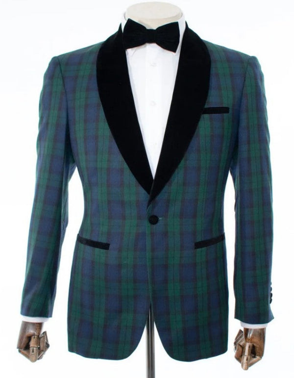Plaid Dinner Jacket - Green Tartan Tuxedo Dinner Jacket - Green and Blue Plaid Blazer - Checkered Sportcoat
