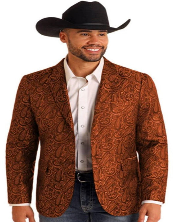 Chaquetas - Mens Western Blazer - Paisley Pattern Cowboy Tuxedo Jacket in Color Copper