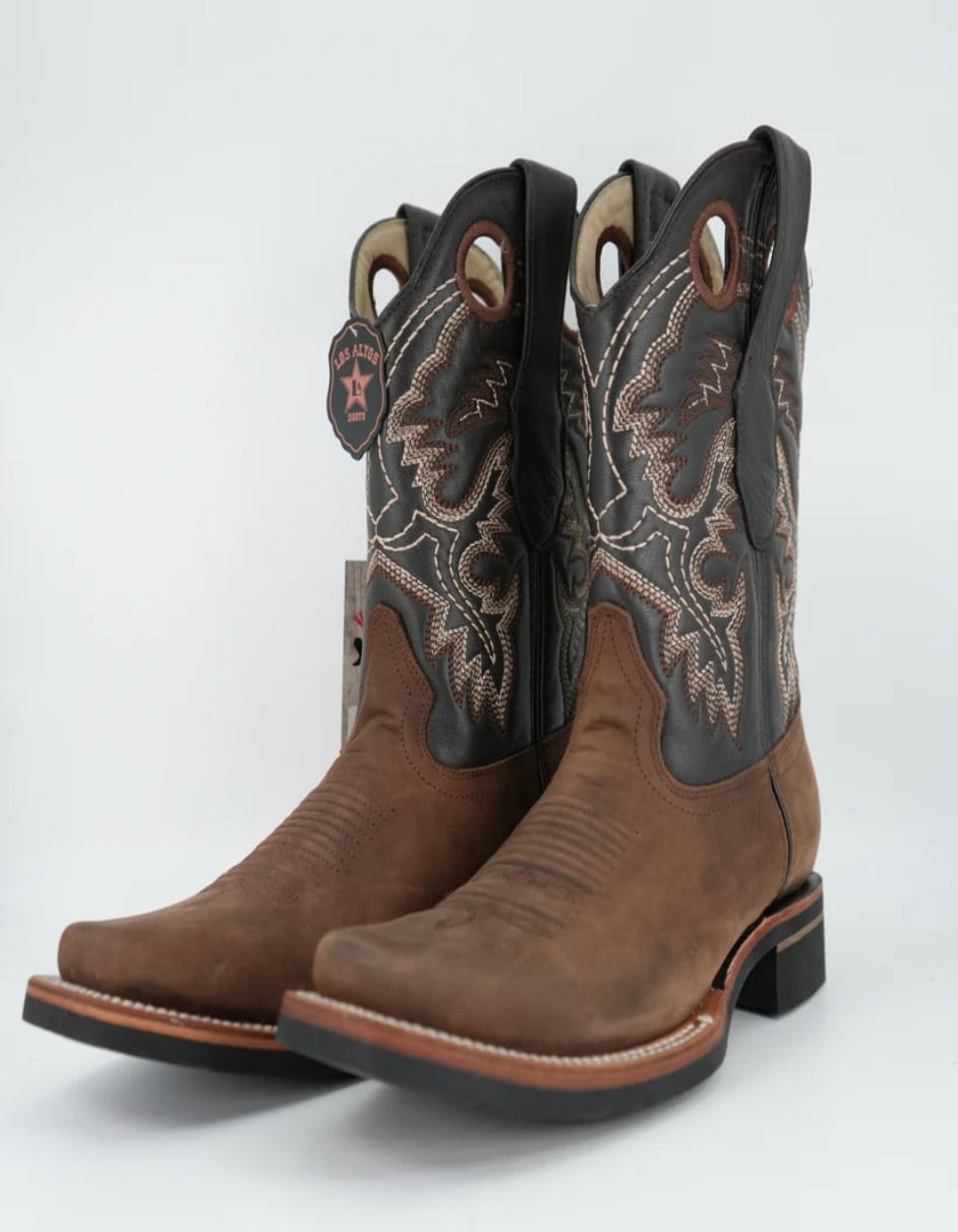 Bota de suela de goma con punta cuadrada y ancho marrón Crazy para hombre de Los Altos