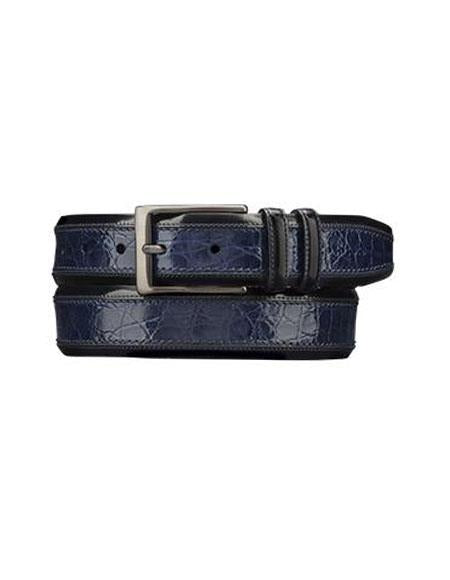 Mezlan Belts Cinturon De Cocodrilo De Piel De Cocodrilo Genuina Azul Hecho A Mano Para Hombres