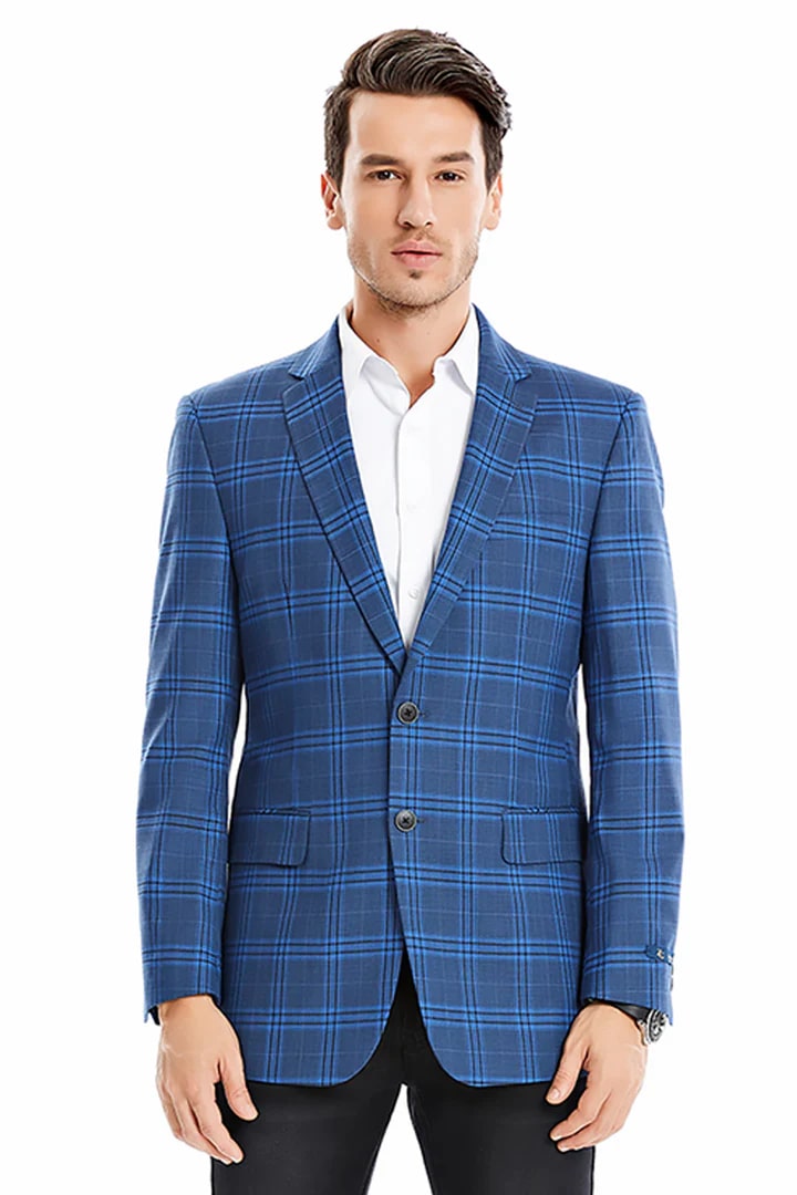Sacos Vaqueros - Sacos Para Hombre - Blazer a cuadros con doble ventana y corte regular y dos botones para hombre en azul oscuro
