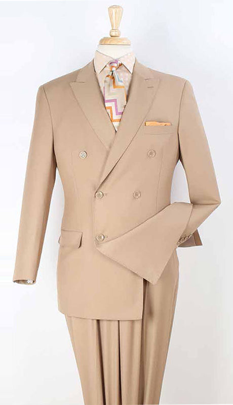 Trajes de hombre color camello - Mens Classic Double Breasted Luxury Wool Feel Suit in Camel
