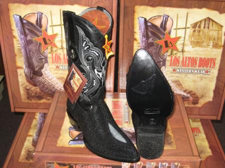 Stingray Skin - Los Altos Boots Black Genuine Stingray Mantarraya Skin Single Stone Western Cowboy Botas De Mantarraya - Mantarraya Boots (EE)
