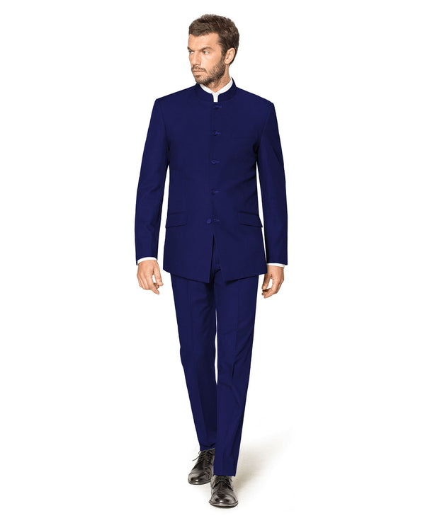 Navy Tuxedo - Navy Blue 4 Button Wedding Tuxedo Suit Color - Groom Suit Banded Collar Mandarin Suit