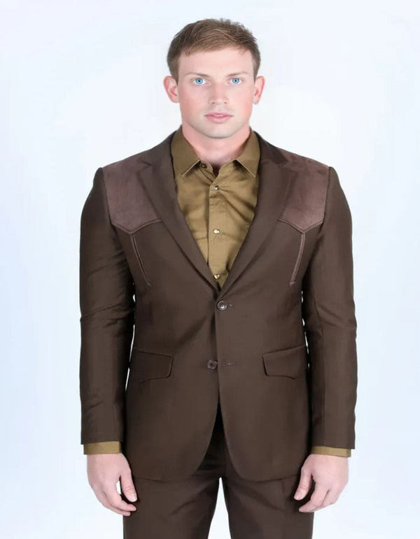 Brown Suits for Men - Men's Western Dark Brown Suit Sport Coat with Suede Yokes and Elbow Patches