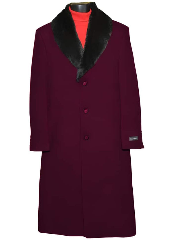 Burgundy Overcoat - Dark Wedding Burgundy Prom 3 Button Wool Ankle length Overcoat ~ Long men's Dress Topcoat - Winter coat 95% Wool Fabric
