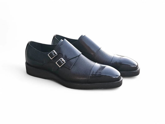 Double Monk Strap Burnished Loafer Carrucci