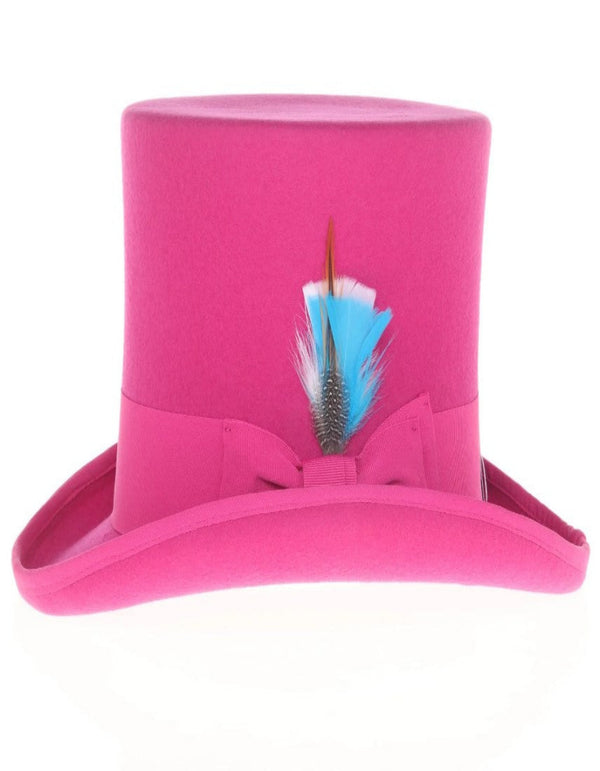 Straw Hats - Fuchsia Dress Hat 1920s Fedora Style - Men's Tall 100% Wool Dress Top Hat in Hot Pink Fuchsia