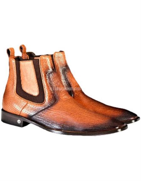 Botas Chelsea de piel de tiburón auténtica Vestigium de color coñac descolorido para hombre