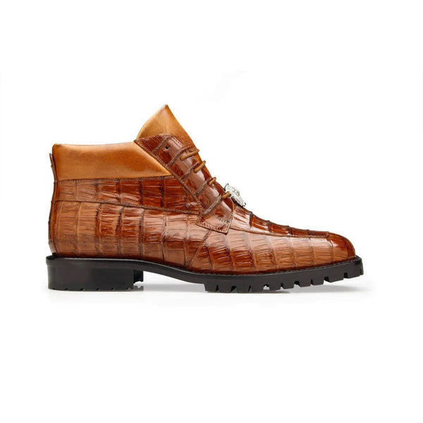Belvedere Shoes - Belvedere Gallardo Men's Shoes Antique Sport Brown Exotic Caiman Crocodile Derby Split-toe Boots