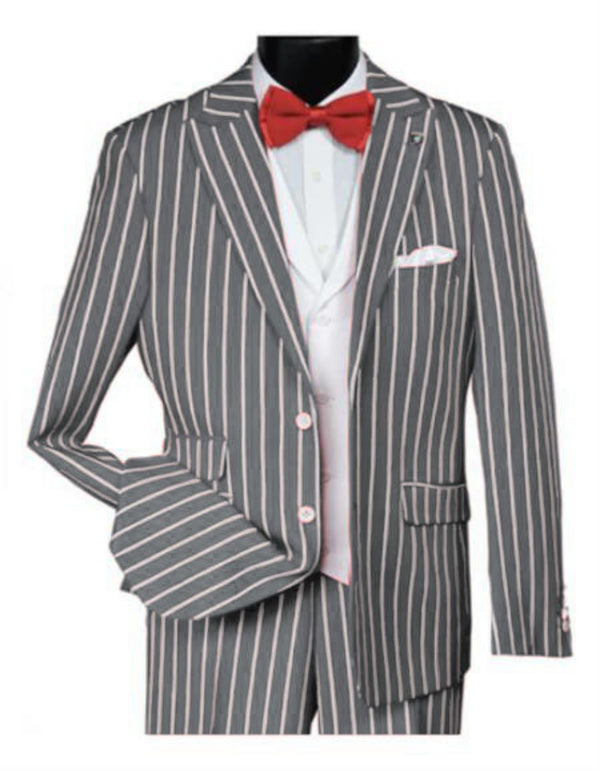 Pinstripe Suit - 1920s Mens Vested Bold Gangster Pinstripe Suit in Silver