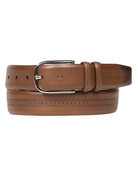 Cinturón de piel de becerro auténtica color coñac para hombre de la marca Mezlan Belts