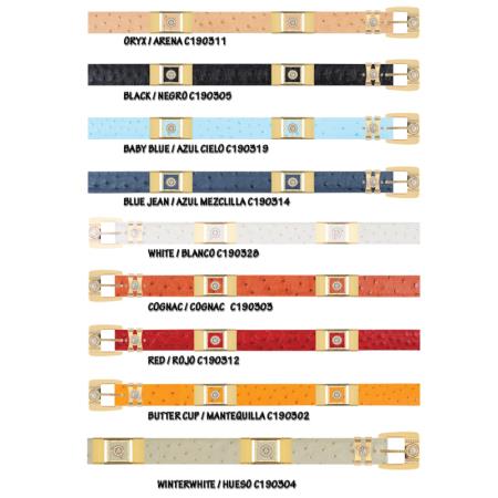 Cinturón con soporte de avestruz dorado y diamantes