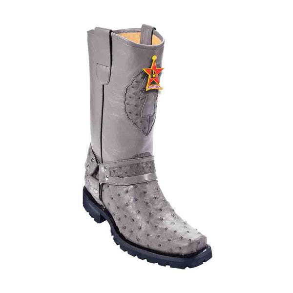 Botas de moto - Los Altos Gray Full Quill Ostrich Men’s Motorcycle Boot