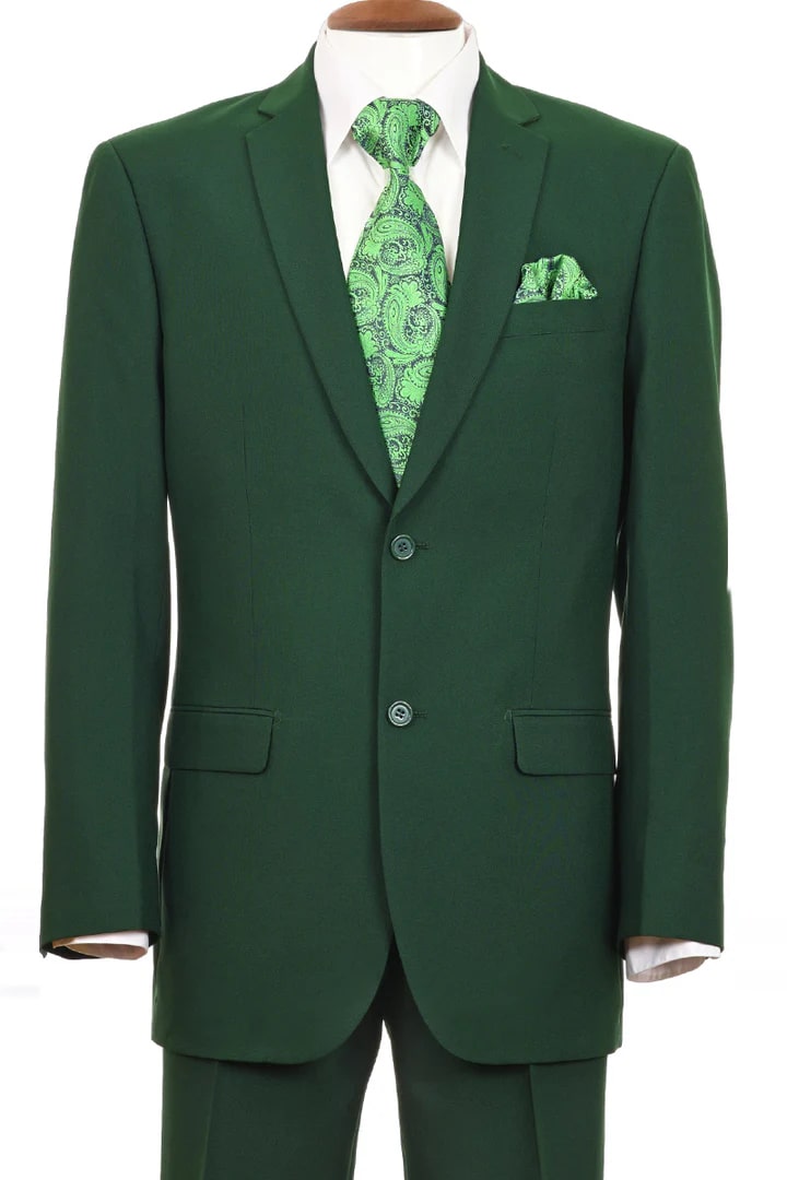 Trajes Elegantes Para Hombre - Trajes De Vestir - Mens Two Button Classic Fit Basic Poplin Emerald Green Suit